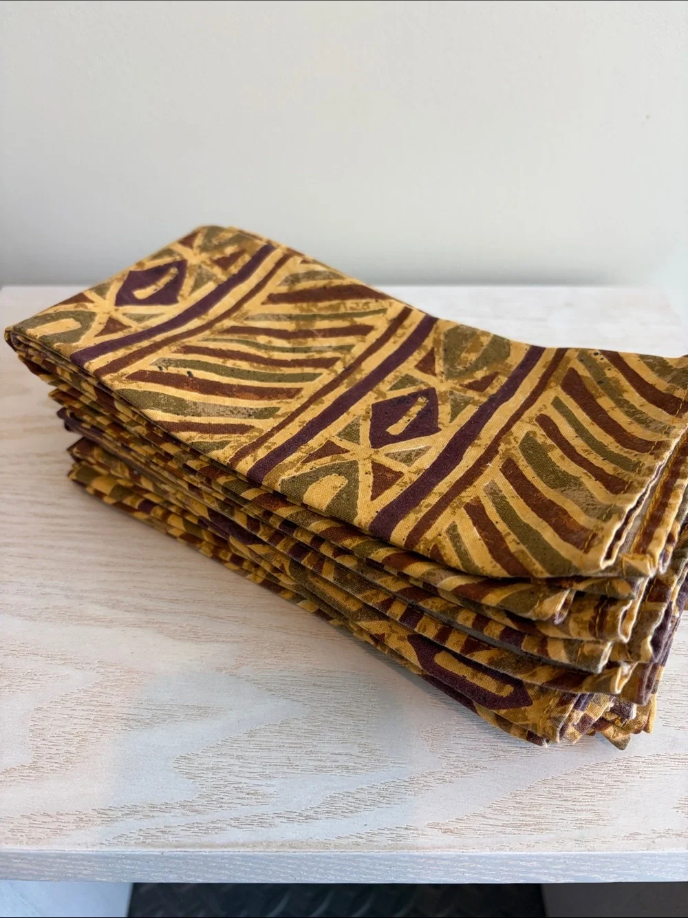 13 Mustard and Brown 17” Tribal Pattern Cotton Napkins - Unbranded